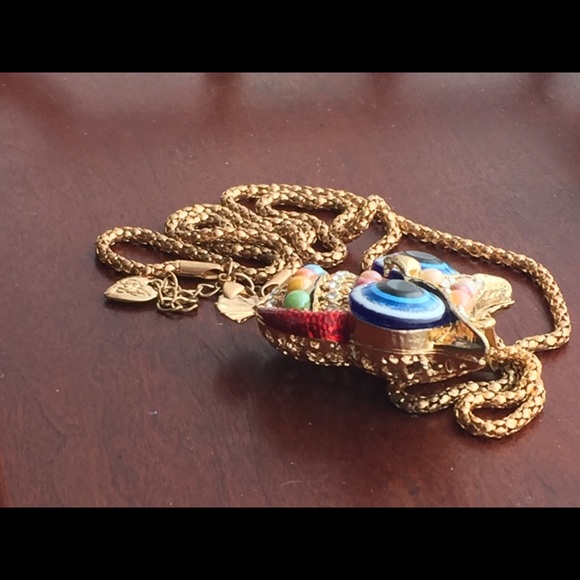 Lovely owl on thick gold tone chain BJ stamp on tiny heart - Picture 2 of 4